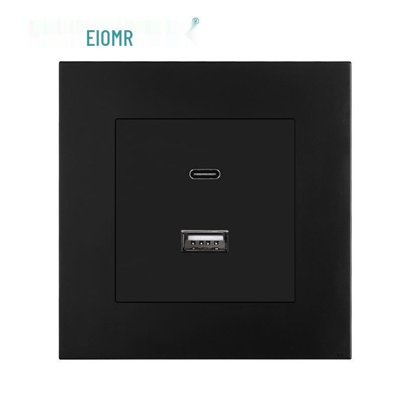 Black 16A German Standard Socket Panel with Double USB + Type C, Concealed European Installation