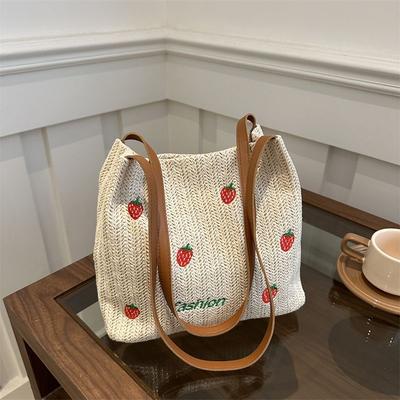 Summer Strawberry Straw Woven Large Capacity Tote Bag New Fashionable and Versatile Casual Small Fresh Shoulder Bag