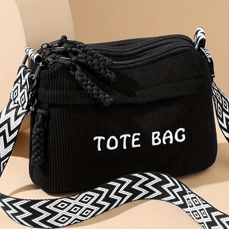 

Women s Plush Fleece Tote Bag with Adjustable Strap Corduroy Handbag Shoulder Crossbody Bag Zipper Closure Golden Te Hardware чёрный