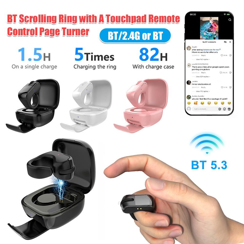 BT scrollovací prsten s touchpadem, prstenová myš do vzduchu, bezdrátový scroller pro iPad, iPhone, Android