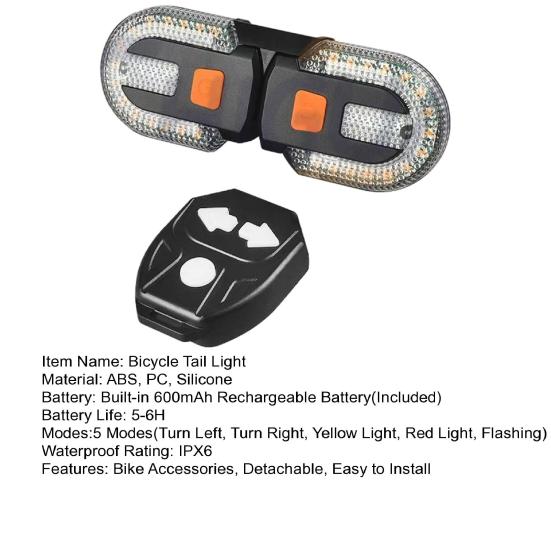 Yousheng Bicycle Turn Tail Light with Remote Control, IPX6 Waterproof 5 Modes Bike Rear Warning Light, Rechargeable Dual LED Split Taillight for Road,