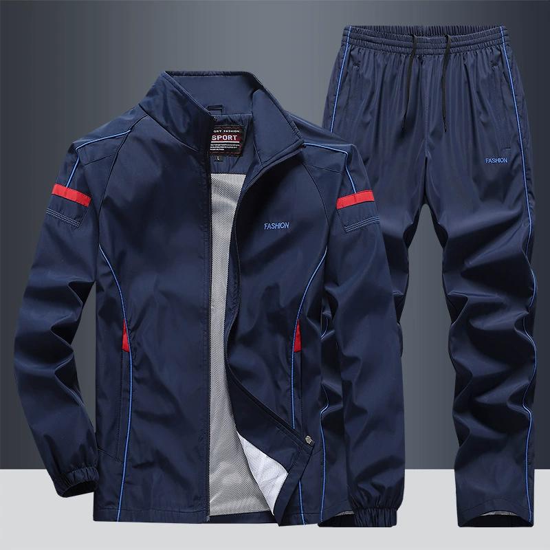 

Spring and Autumn Leisure Sports Set Composite Polyester School Uniform Team Clothing Running Stand Up Collar Cardigan Two Piece Set for Men XXXXXL