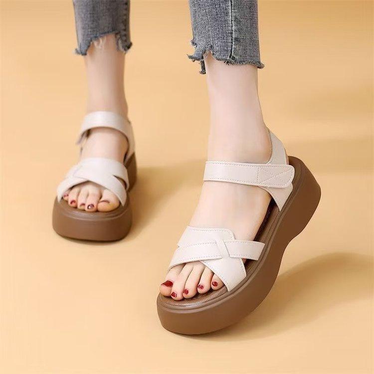 Thick-soled Roman Sandals Summer New Velcro Open-toed Soft-soled Not Tired Feet Wear Beach Sandals