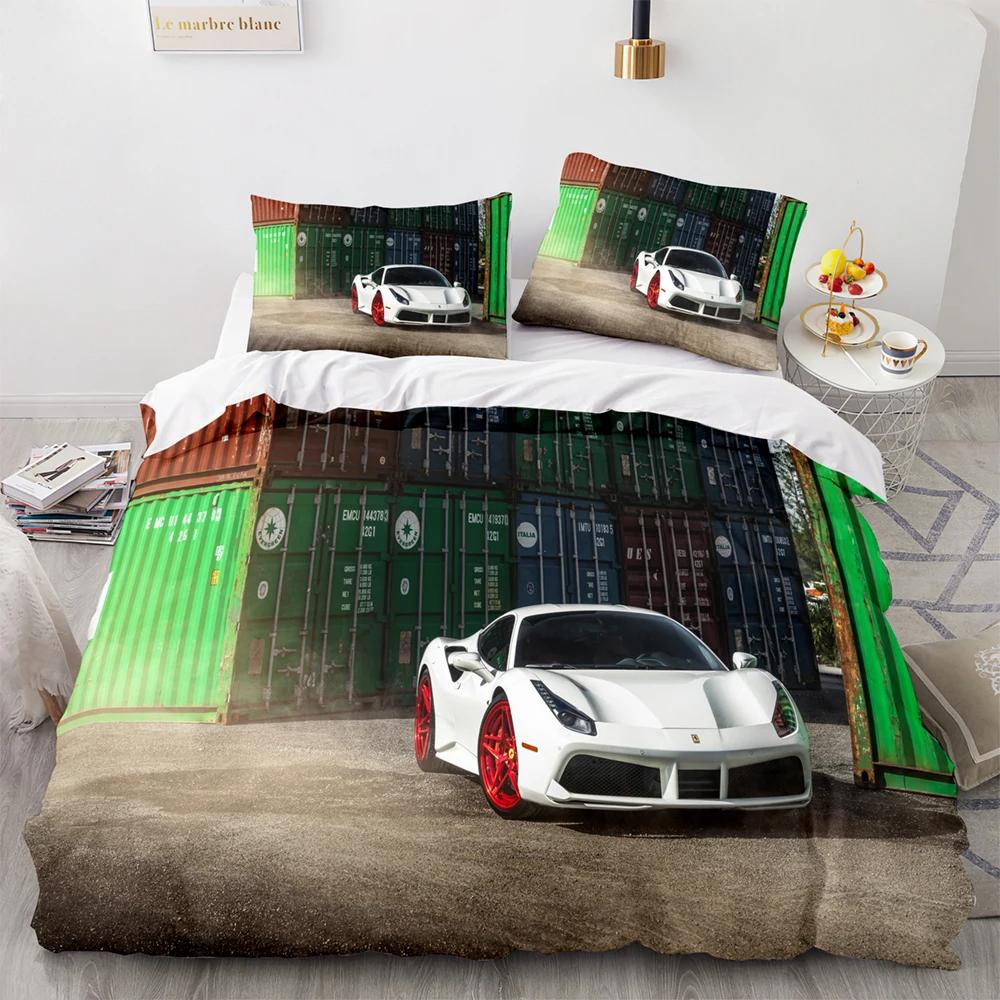 Sportbilsracing Sängklädesset Enkel Twin Full Queen King Size SUV Lastbil Sängset Aldult Barn Sovrum Påslakanset Män Pojke Gåva