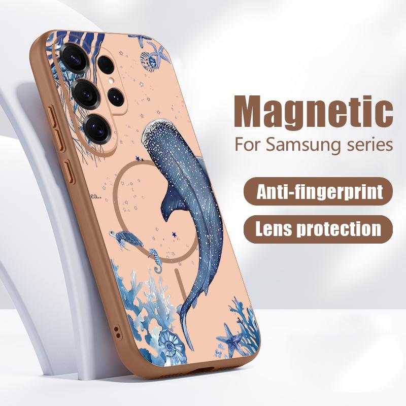 Magnetic For Magsafe Case For Samsung Galaxy S26 Ultra S25 Edge S24 Plus S23 FE S22 A17 A54 A55 A56 A57 5G Shark Whale Pattern Cover