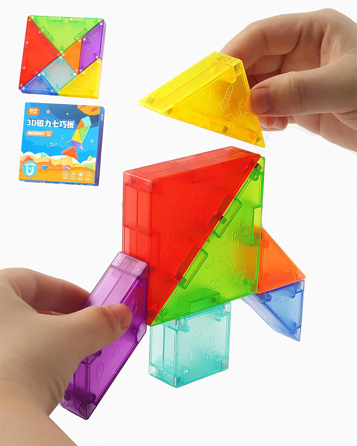 

YaloloSay Tangram 3D Magnetic Toy, Educational Toy [Japanese Instruction Manual Included] Magnetic Tangram Puzzle, Magnetic Blocks, 39 Theme Cards,