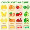 TooyBing Wooden Play Food Toy Set for Kitchen 30 Montessori Cut Color Sort Fake Fruit Accessories with 4 Toddler Play Birthday Gift for Boys and Girls