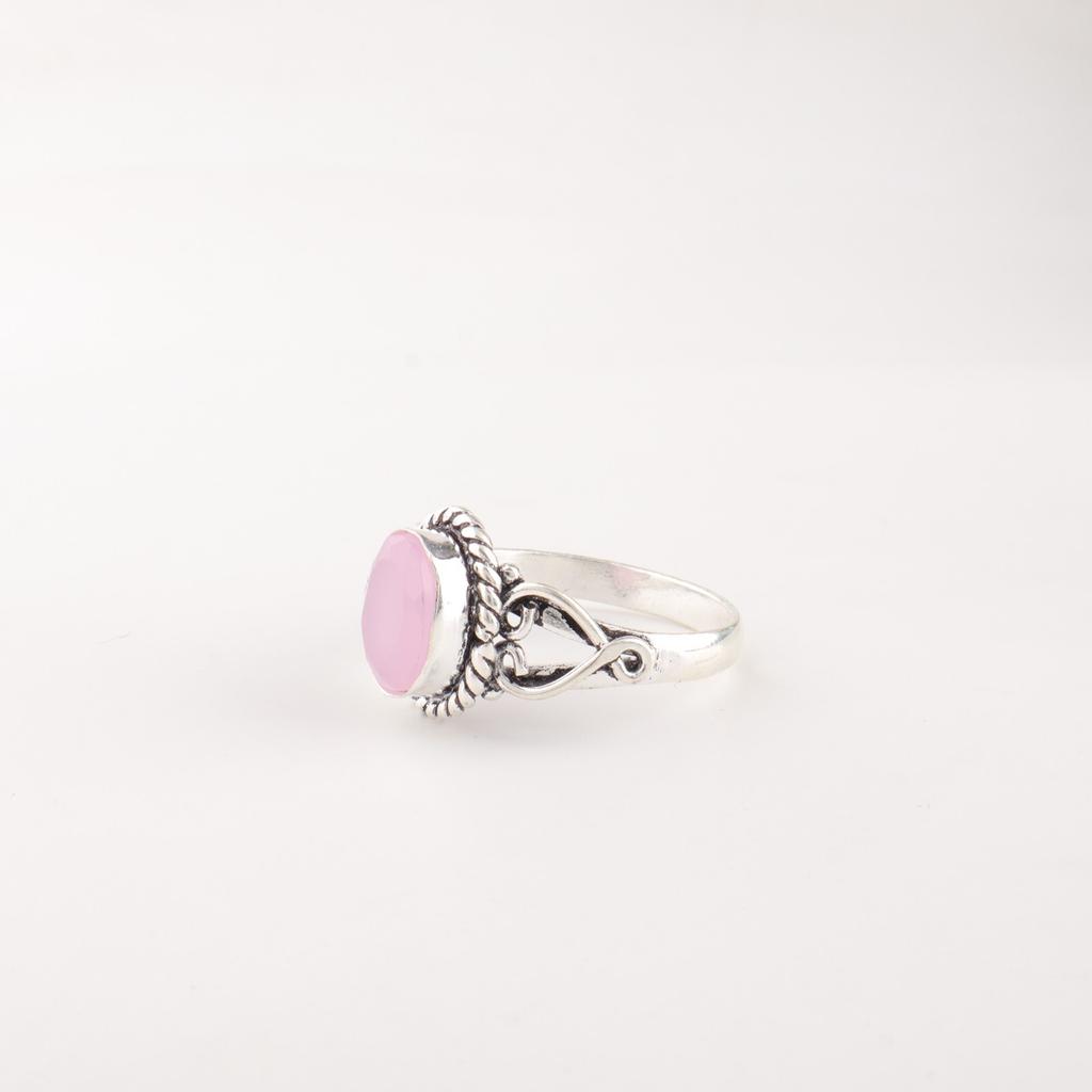 Rose Chalcedony Gemstone 925 Sterling Silver Jewelry Handcrafted Beautiful Ring RR-8-16