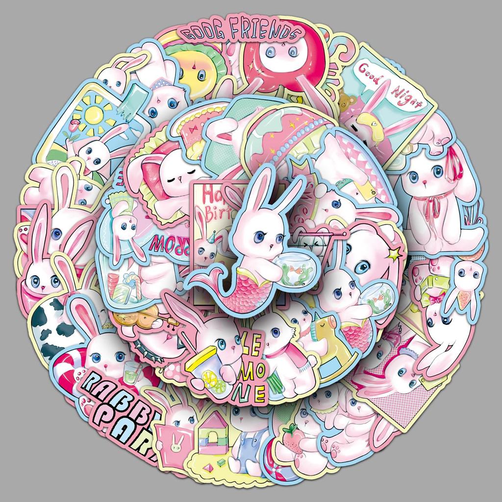 50 Cute Kawaii Hand-Drawn Rabbit Stickers - Original PUFF Pet Design, Non-Infringing, Perfect for Computers and Journals.