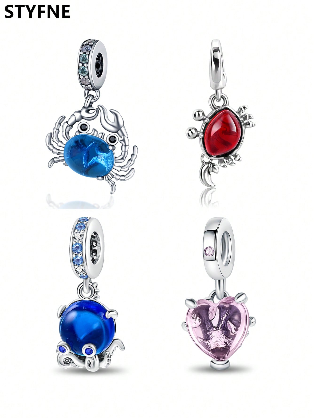 Yiran Jewelry Women's Charm Plata Crab And Octopus With Love Bead Charms Copper Plated Fits Charm Genuine Bracelets For Jewellery Crafting Doityourself Charms