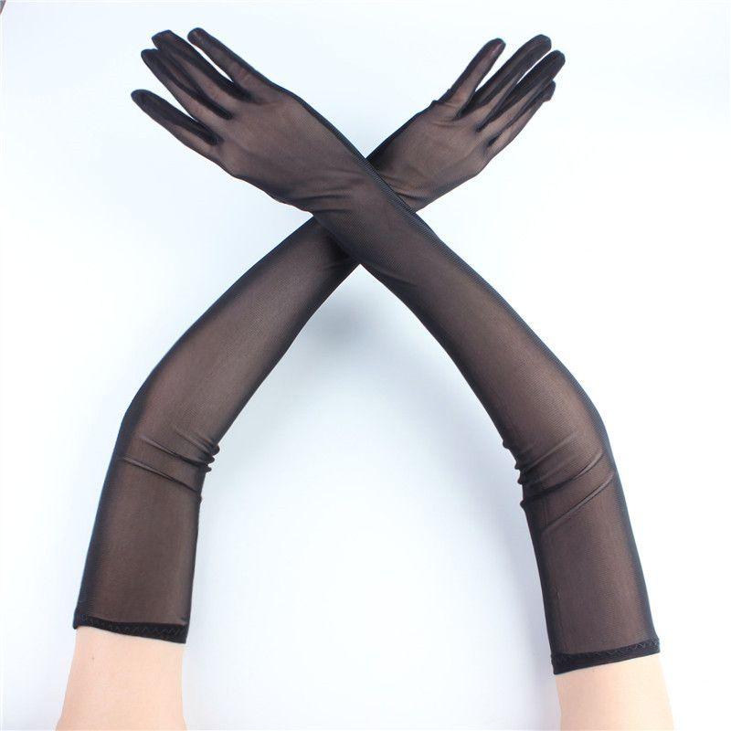 

Stockings Gloves Ultra-Thin Five-Finger Seamless Durable Thread Long Transparent Etiquette Gloves Sun Protection White Silk Close-Fitting Comfortable Black-mesh All yards