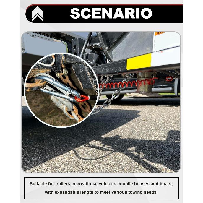 6FT Breakaway Trailer Cable, Trailer Brake Cable Stainless Steel Spring Safety Towing Coiled Wire with Pin, Emergency Brake Cable Strap Ground Clip