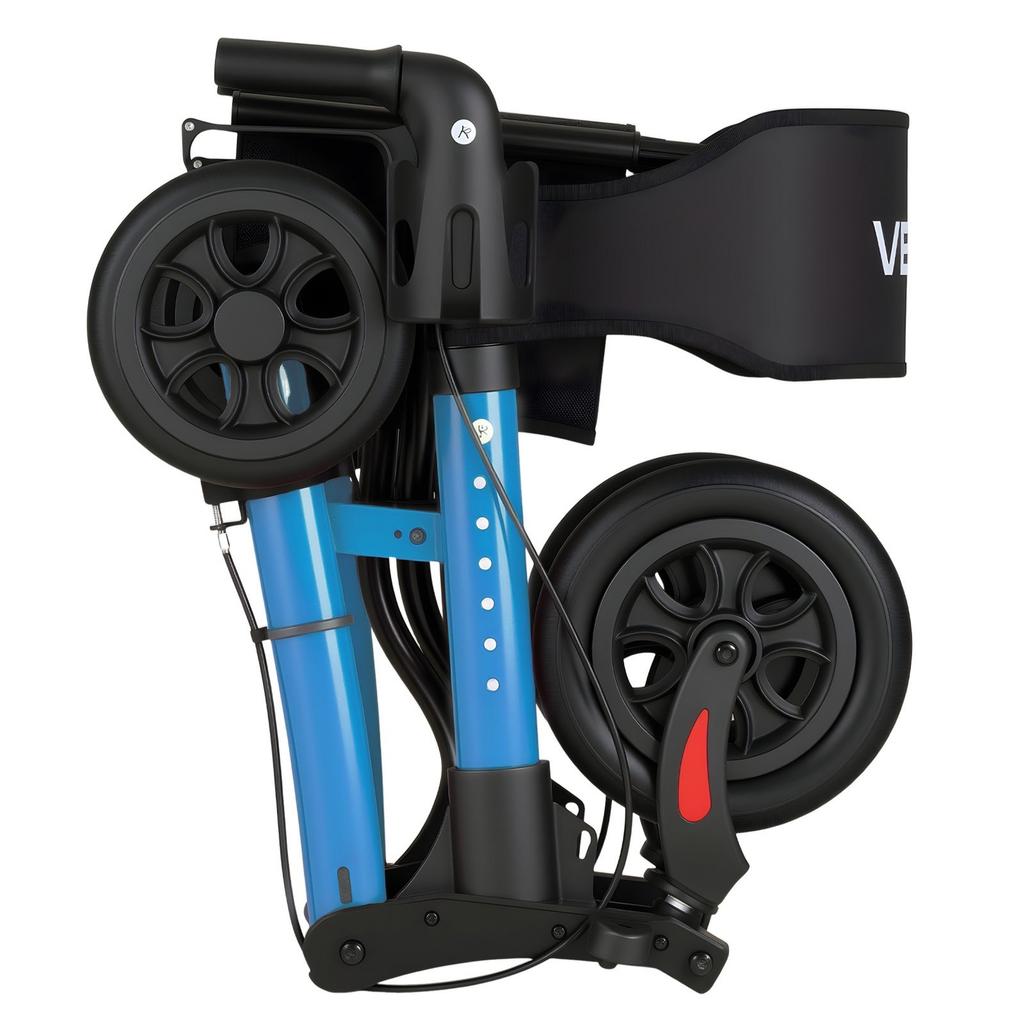 Rollator Walker with Seat for Seniors, Ultra Compact 3-Fold Rolling Walker, Lightweight Aluminum Mobility Walking Aid with PU Solid Wheels, Adjustable