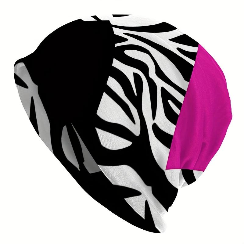 1pc Street Style Geometric Knit Beanie - Contrast Color Triangle Zebra Print, Durable Knit Fabric, Comfortable Stretch Fit, Casual Outdoor Hat, Festiv