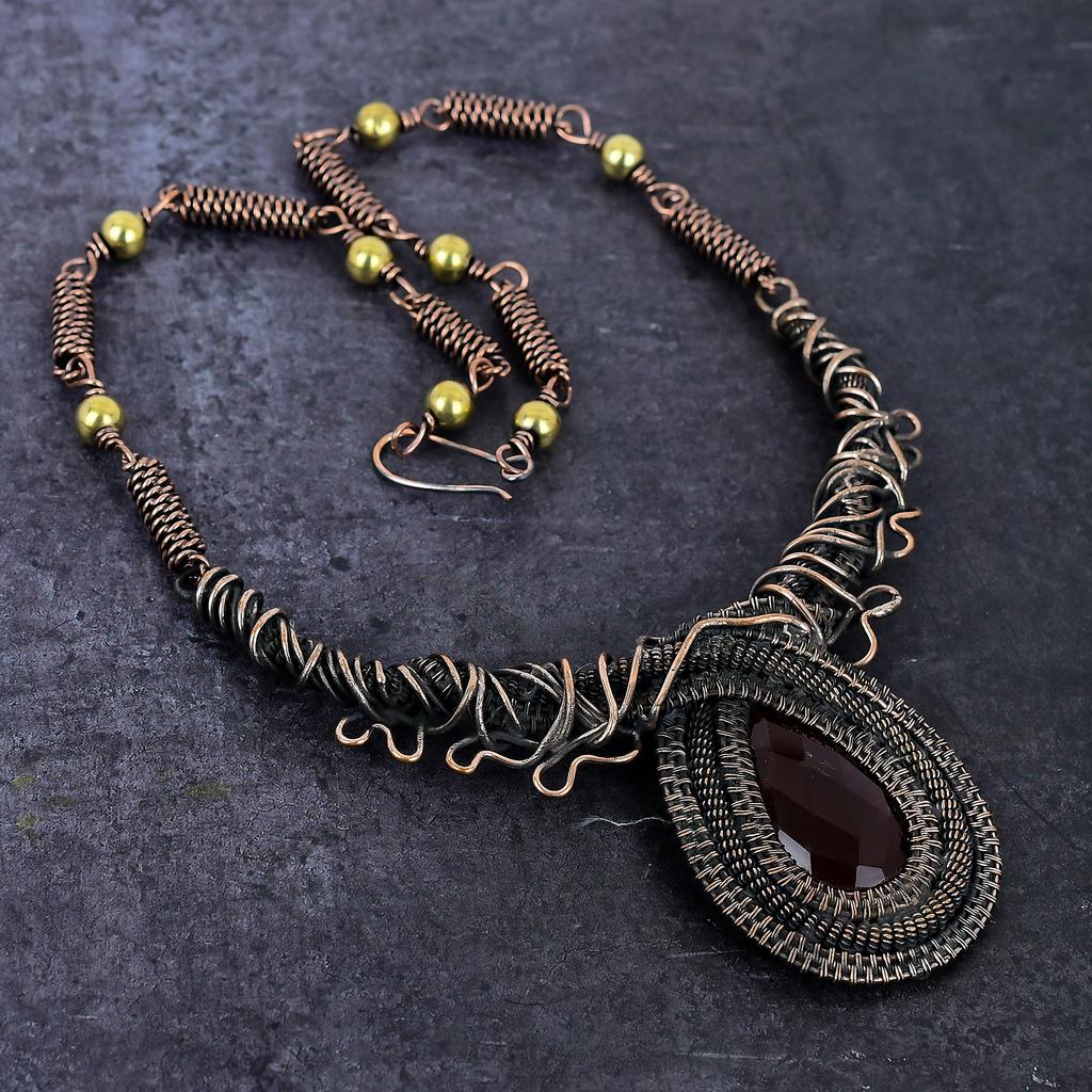 Natural Kashmir Red Ruby Gemstone Copper Wire Wrap Jewelry Necklace 18" o8T24