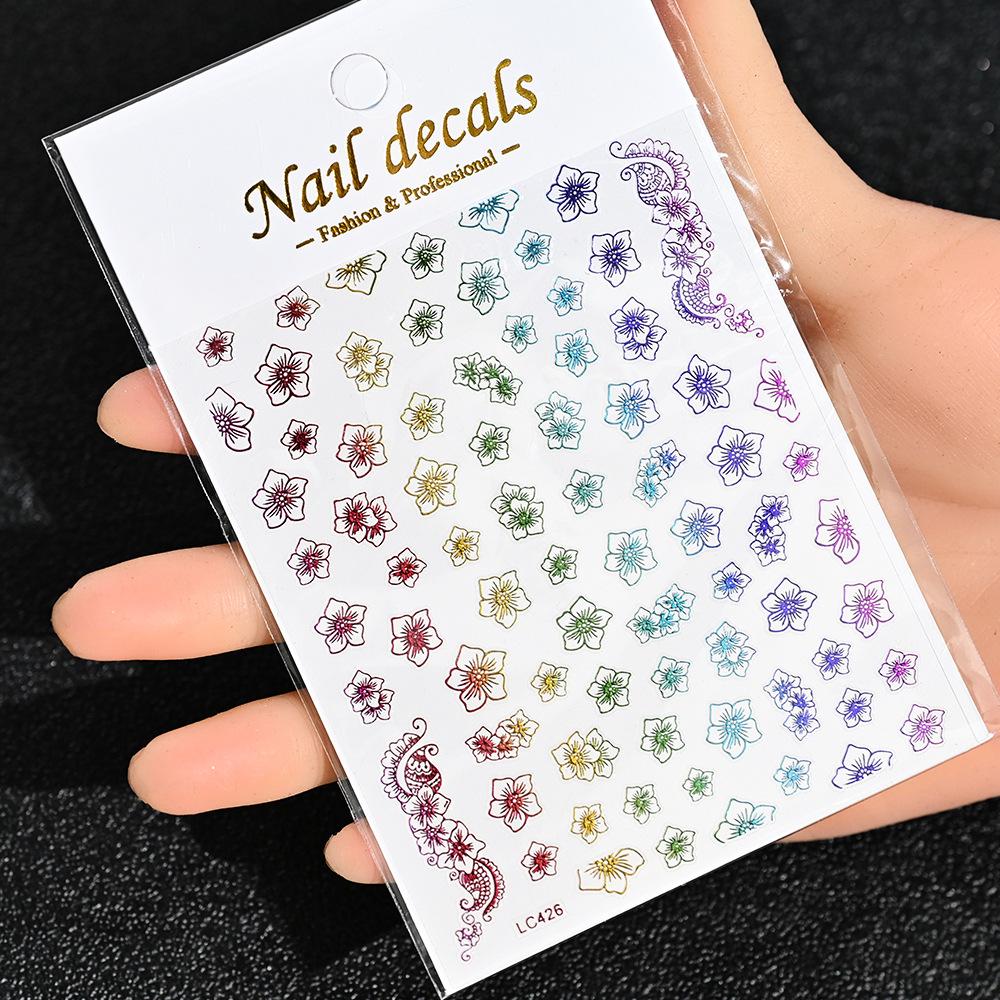 Best-Selling Japanese Aesthetic Laser Silver Heart Nail Stickers - Plant-Inspired Nail Art