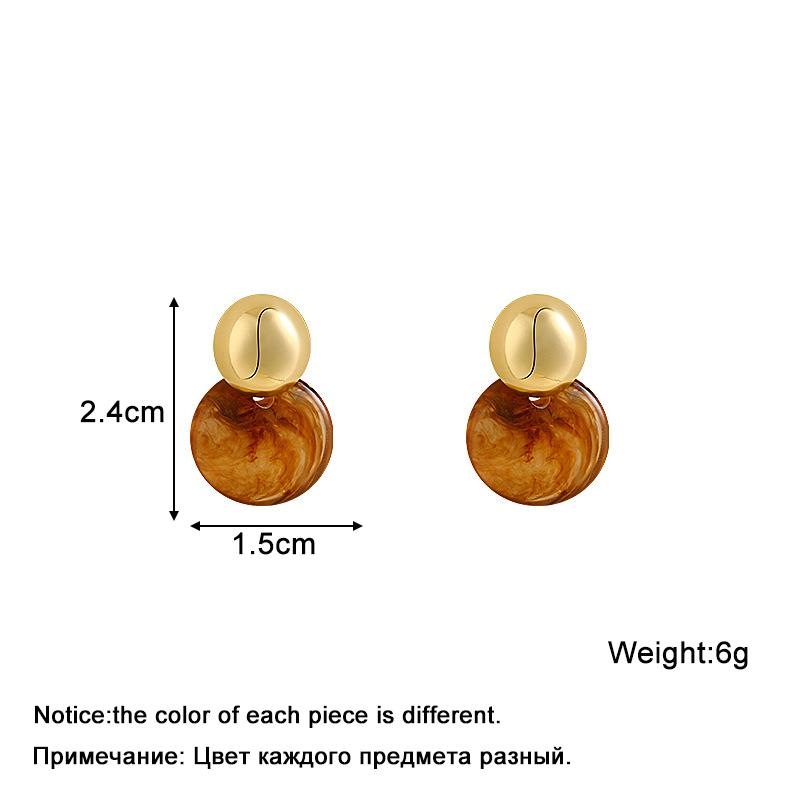 New Amber Color Oval Dangle Earrings for Women Random Stripe Gold Color Metal Top Drop Earrings Unusual Earrings Brincos