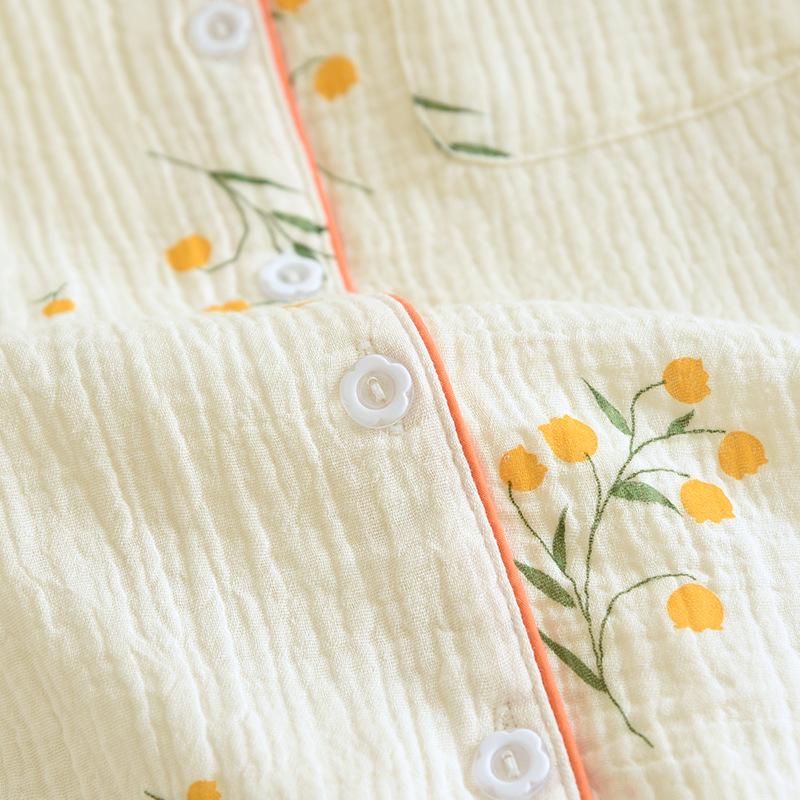 Women's Cotton Short Sleeve Pajama Set - Three-Piece Spring/Autumn Long Pants, Summer Thin Style