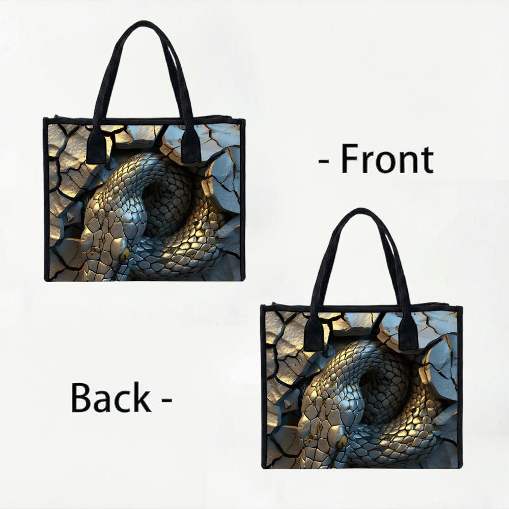 Snake Pattern Large Tote Bag Fashion Casual Portable Shoulder Bag for Daily Use Shopping Travel