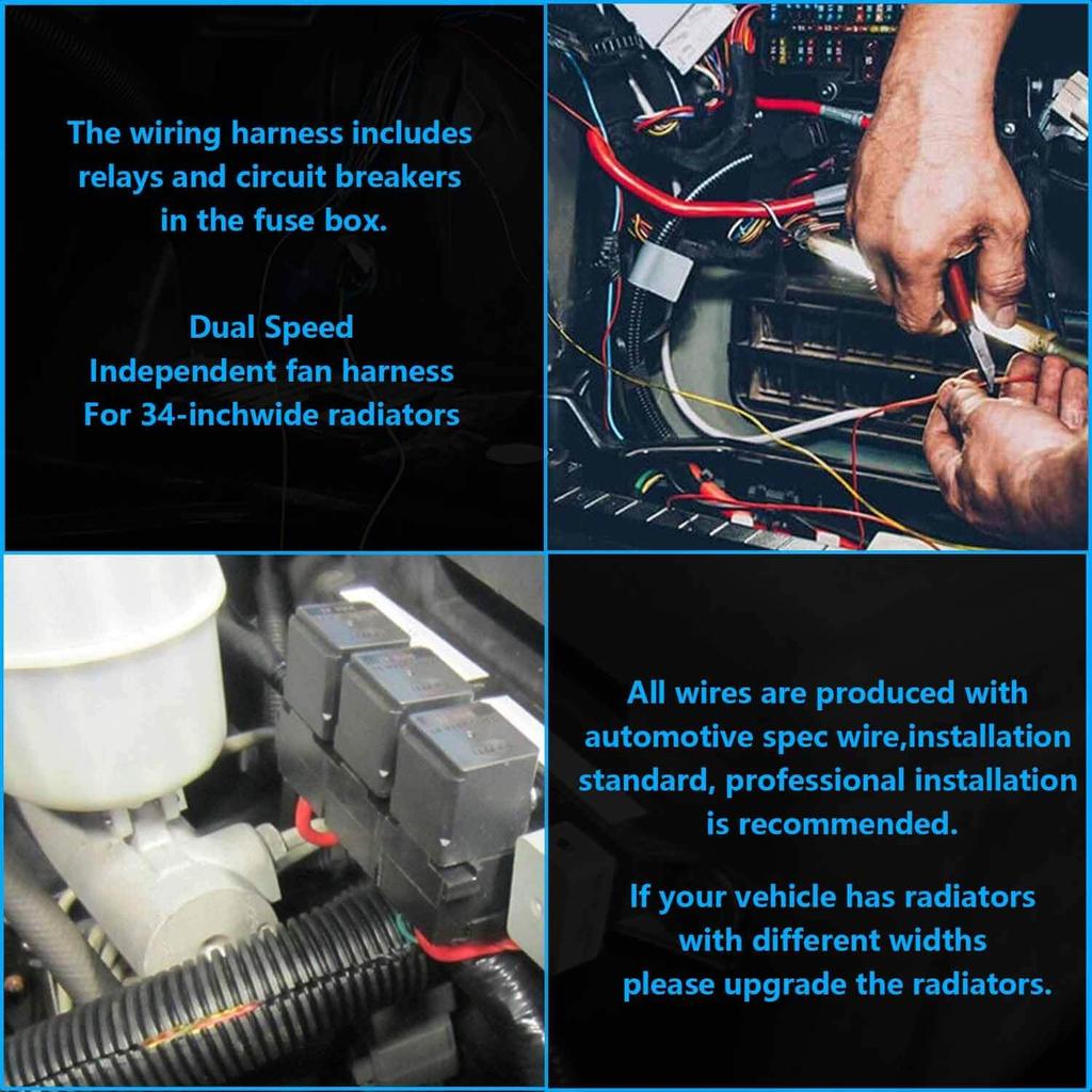 Dual Speed Electric Fan Control Wiring Harness Kit 674-00923, Compatible with Chevy Silverado Avalanche Suburban Tahoe GMC Sierra Yukon, Retrofit