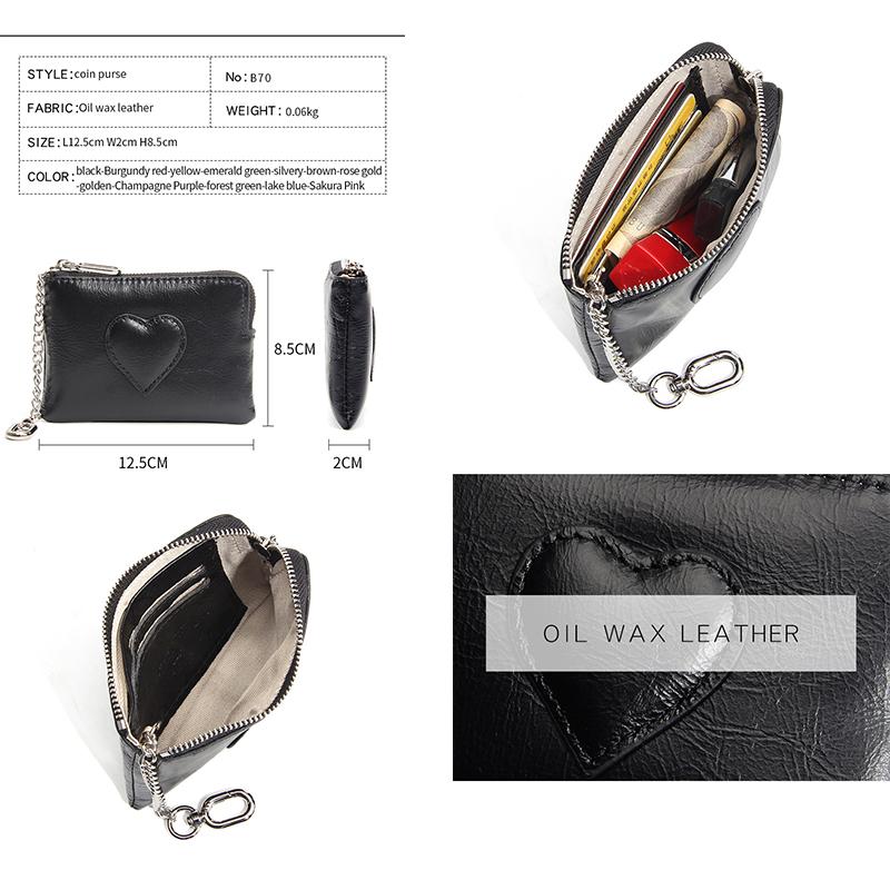 Vintage Oil Wax Real Leather Mini Wallet, Fashion Decor Women's Coin Purse with , Zipper Small Purse for Women