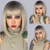 MISSQUEEN Synthetic Brown Gradient Bangs Bob Wig Shoulder-length Straight Wig Suitable for Female Role Daily Wig Heat-resistant Fiber