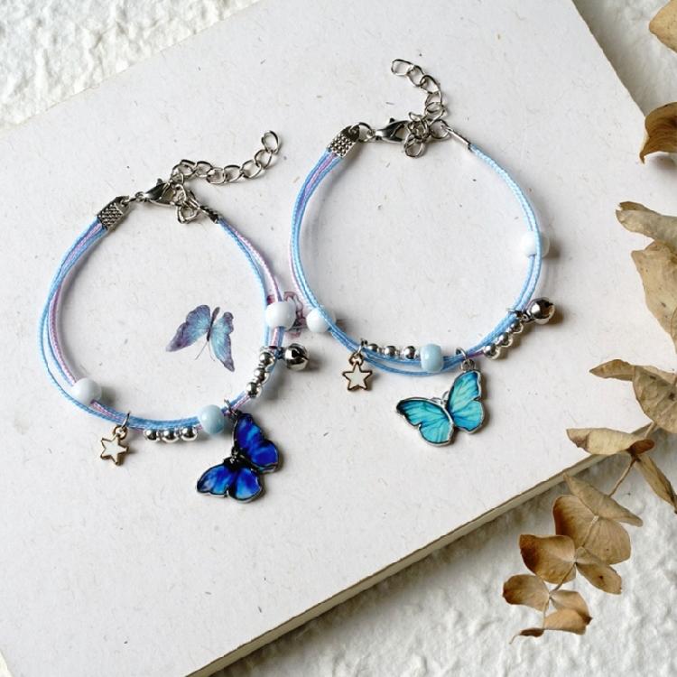 Stylish Alloy Butterfly Beaded Bracelet Anklet with Colorful Adjustable Woven Rope for Women Girls Birthday Parties