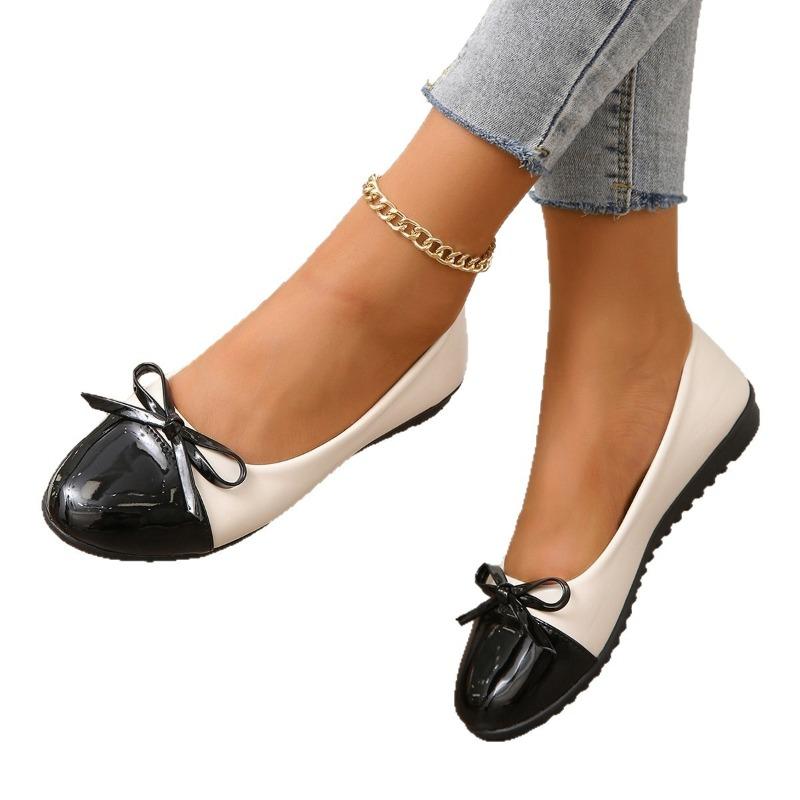 Color-blocking Bow Lazy Shoes 2025 Autumn New Flat Sole One-foot Shallow Shoe Women