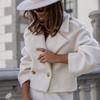 Wintermode Reverskragen Einfarbig Wollmantel Damenbekleidung Vintage Übergröße Freizeitjacke Damen Oberbekleidung Zwei Knöpfe Damen Kurze Jacken 24963