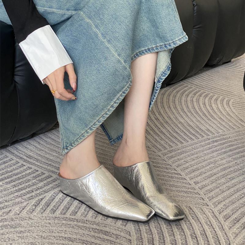 Fashion Elegant Soft Leather Mules Slippers Women Square Toe Inner Height Wedge Slide Sandals Summer Cozy Beach Designer Shoes for Women