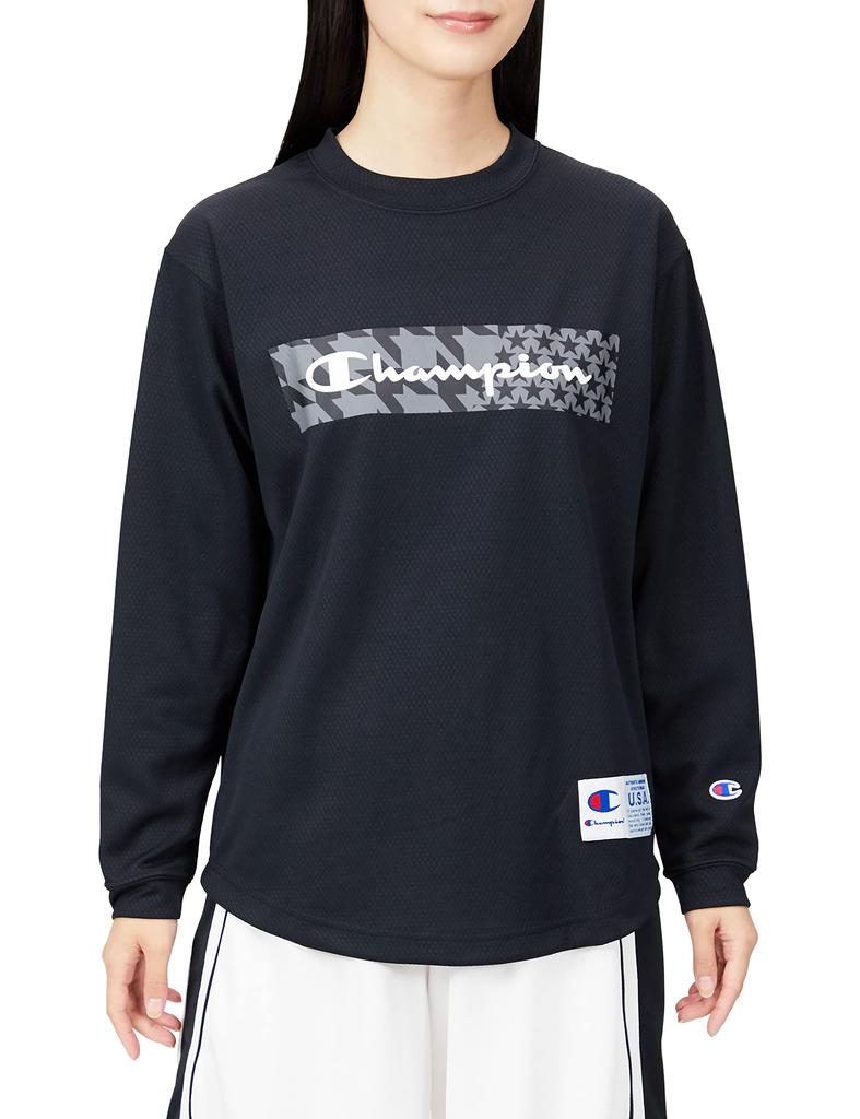 Champion Long Sleeve Crew Warm Script Size Women's T-Shirt, Neck, Logo, Black, XL, CW-WB454