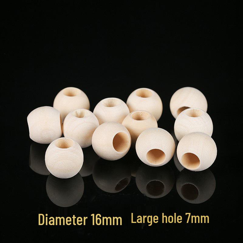 Maple Wood Large Hole Beads for DIY Bracelets - Round Accessories in Drawstring Bag
