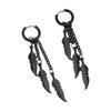 Creative Colorful Stainless Steel Feather and Leaf Chain Ear Clips - Trendy Long Dangle Earrings