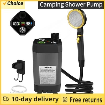 Portable Camping Shower Pump RV Outdoor Shower Kit Camp Shower w/Full Screen Intelligent Digital Display Adjustable 6000mAh