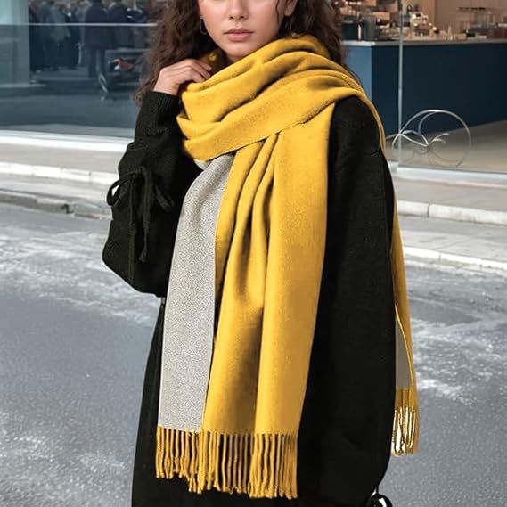 200*70cm Kunstig Kasjmirskjerf for Kvinner Ullskjerf Dobbeltsidig Stil Dusker Vinter Tykt Oversized Skjerf Sjal