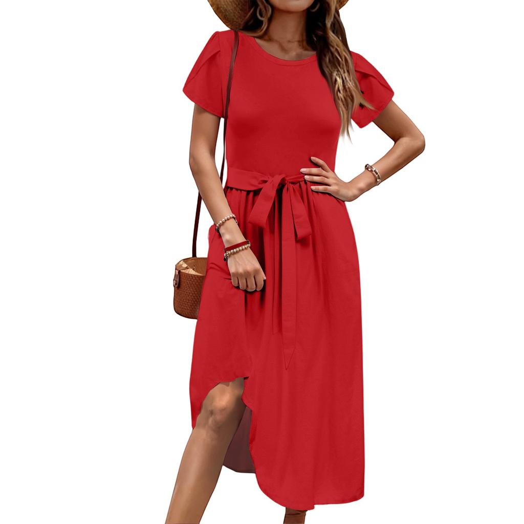 Women's Casual Round Neck Midi Dress Basic Classic Outdoor Everyday Short Sleeve Loose Dress