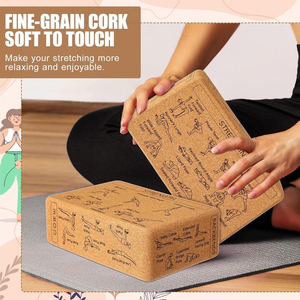 High-Density Cork Yoga Bricks for Adults - Dance Practice, Yoga Stretching & Leg Pressing Aid