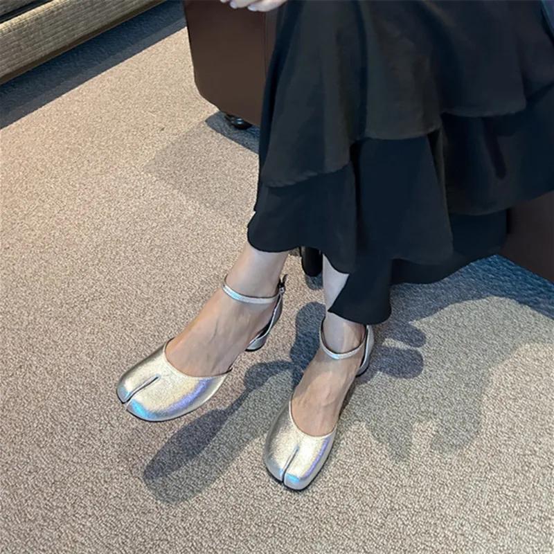 Módní Tabi Ninja Dámské Boty Kulatá Rozdělená Špička Mělké Sandály na Silném Podpatku Střední Podpatek Mary Janes Boty Dámské Lodičky Mujer