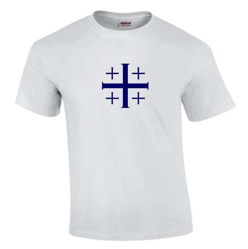 Navy Blue Jerusalem Cross Knights Templar T-Shirt Gray Christian Jesus God Shirt S