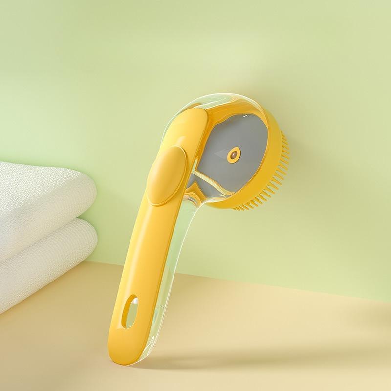 

Long Handle Dog Cleaning Brush Soft Silicone Pet Bath Brush 2 in 1 Grooming Massage Shower Brush Built-in Shampoo Dispenser жёлтый