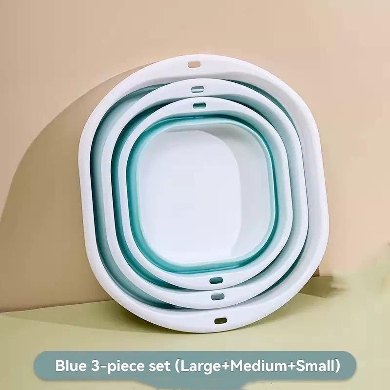 

3-Piece Set of Foldable Basins, Portable Collapsible Washbasins for Home and Travel, Multifunctional Foot Washing Basin