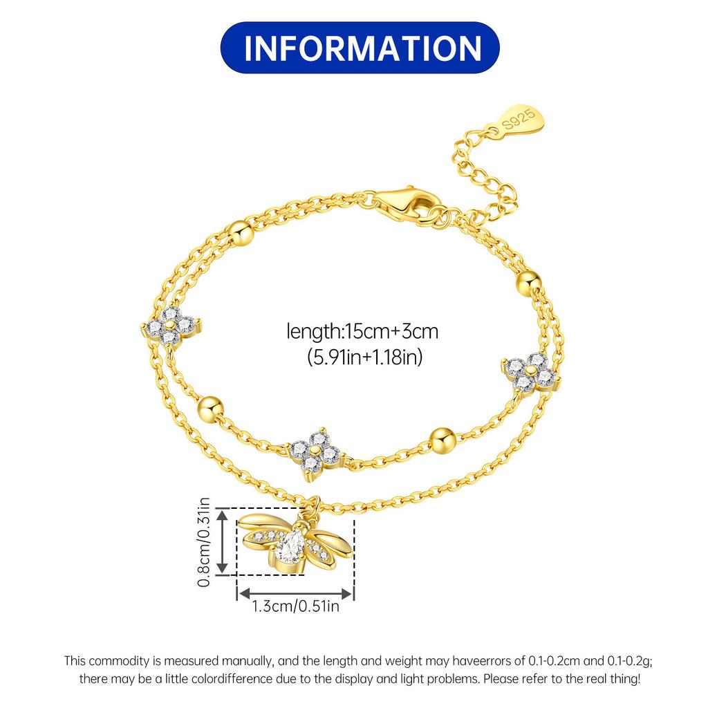 925 Silver Golden Firefly Bracelet Heart Eight-pointed Star Moon Bracelet Anniversary Gift Making Accessory