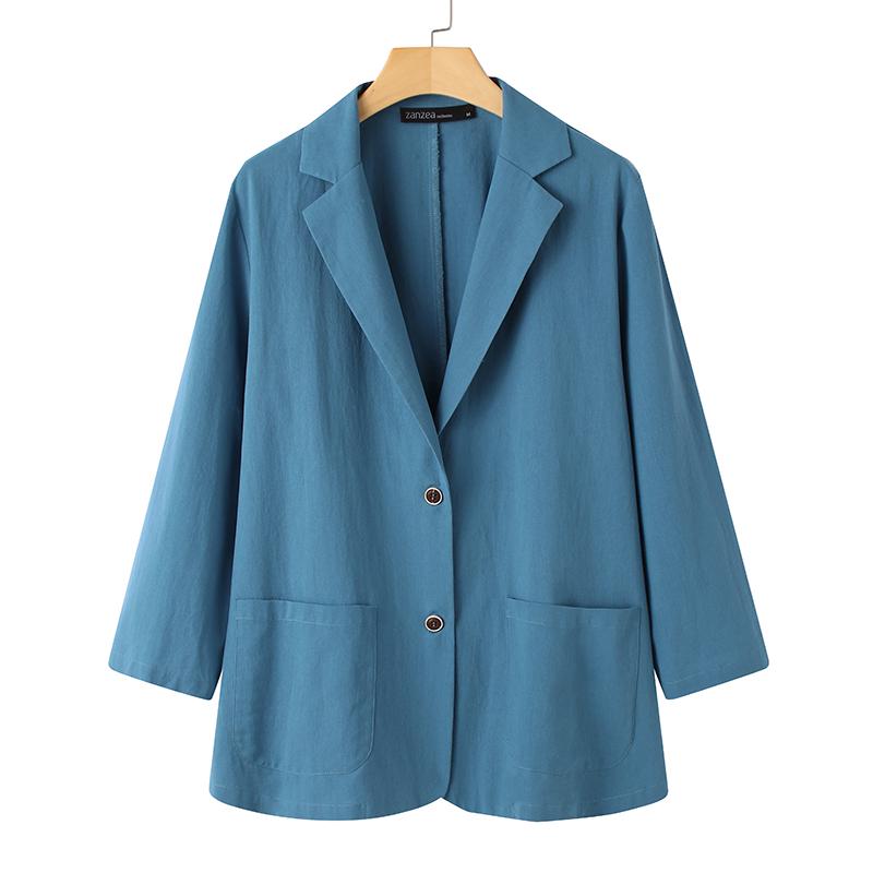 ZANZEA Koreanische Version des Sommers 3/4 Ärmel Knopf Baumwolle Leinen Anzug dünne Strickjacke Jacke Frauen Oberbekleidung