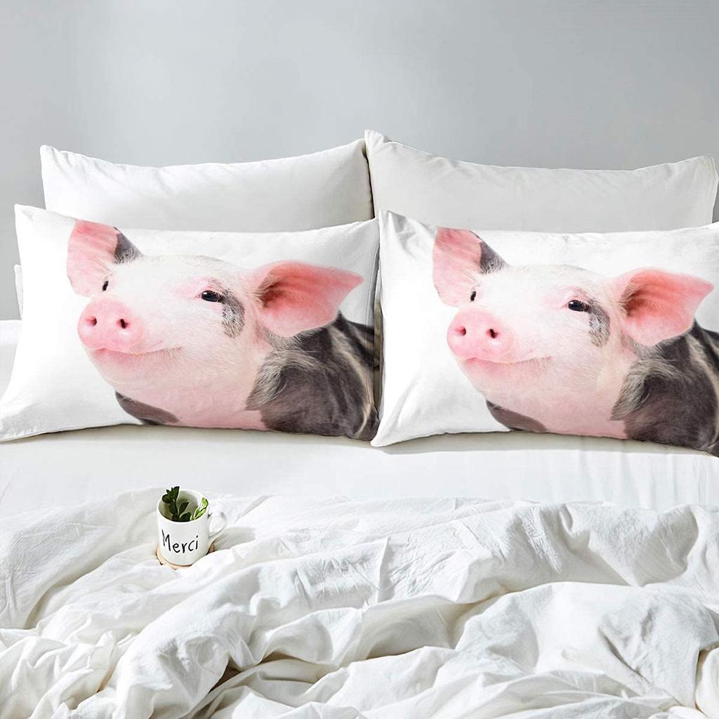 Cute Pig Duvet Cover Set Single Size Happy Farm Animal Bedding Set With 1 Pillowcase For Kids Boys Girls Teens