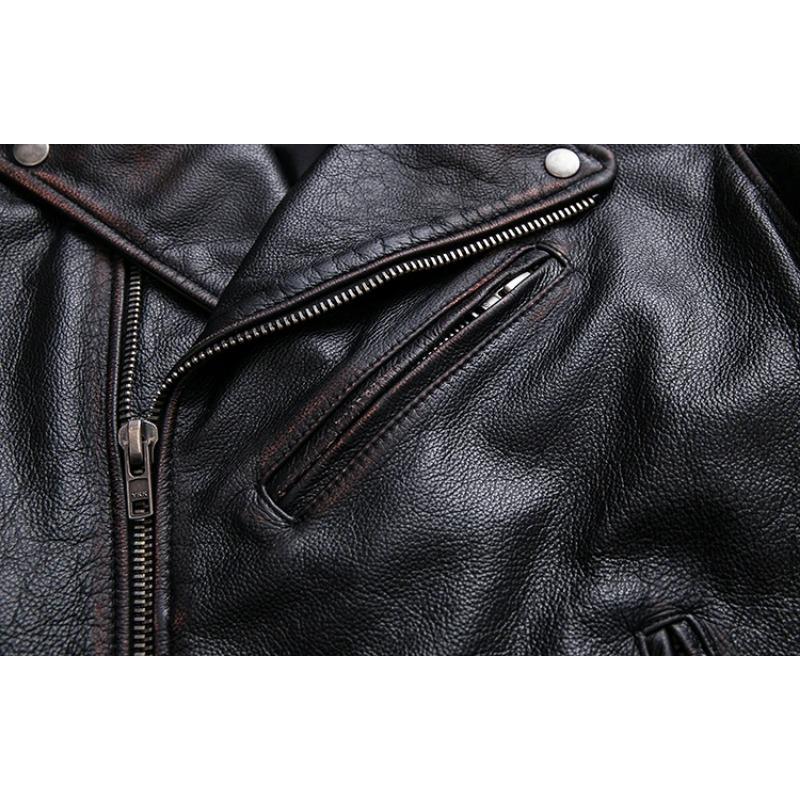 Chinese Size Men Leather Jacket Turn Down Collar Vintage Leather Jacket For Men Jackets Natural Cowhide Male Coat Autumn