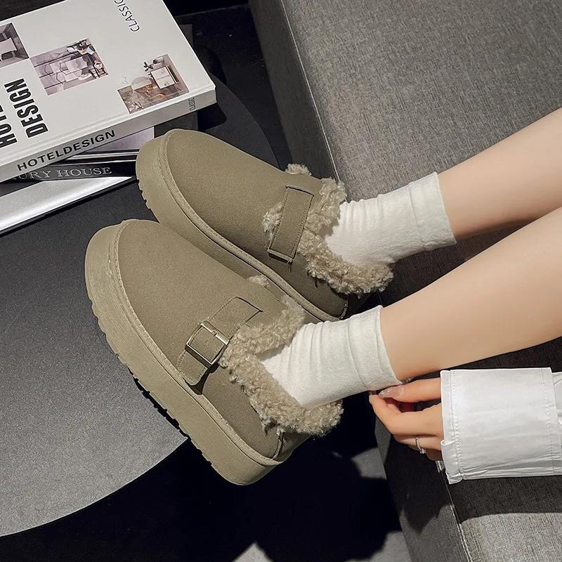 Thick-soled shoes women fur integrated warmth anti-skiing boots women's winter velvet thickened cotton shoes woman botas mujer