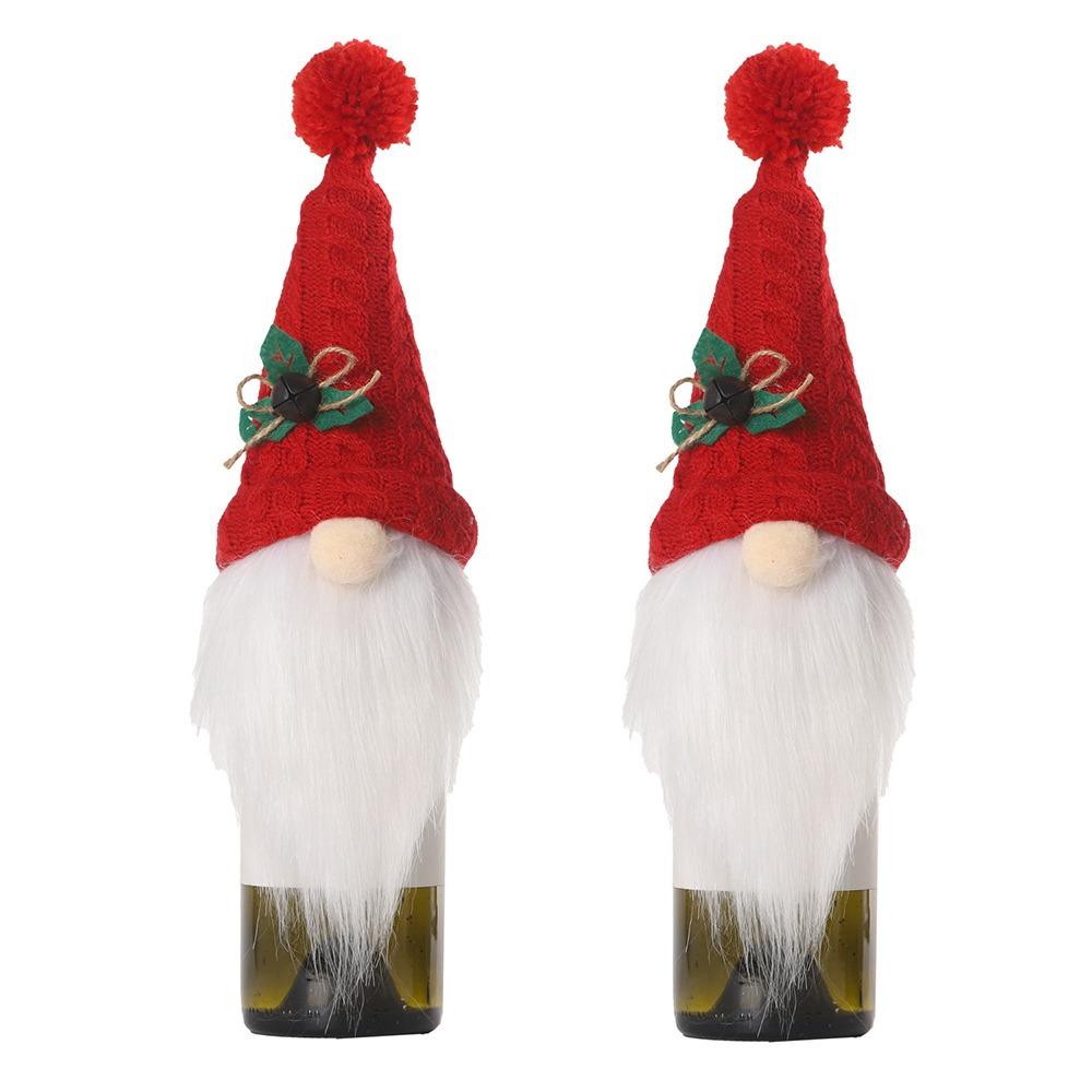 2pcs Cartoon Christmas Gift Wine Bottle Cover Knitted Exquisite Rudolf Faceless Bottle Bag Reusable Champagne Bottle Cover