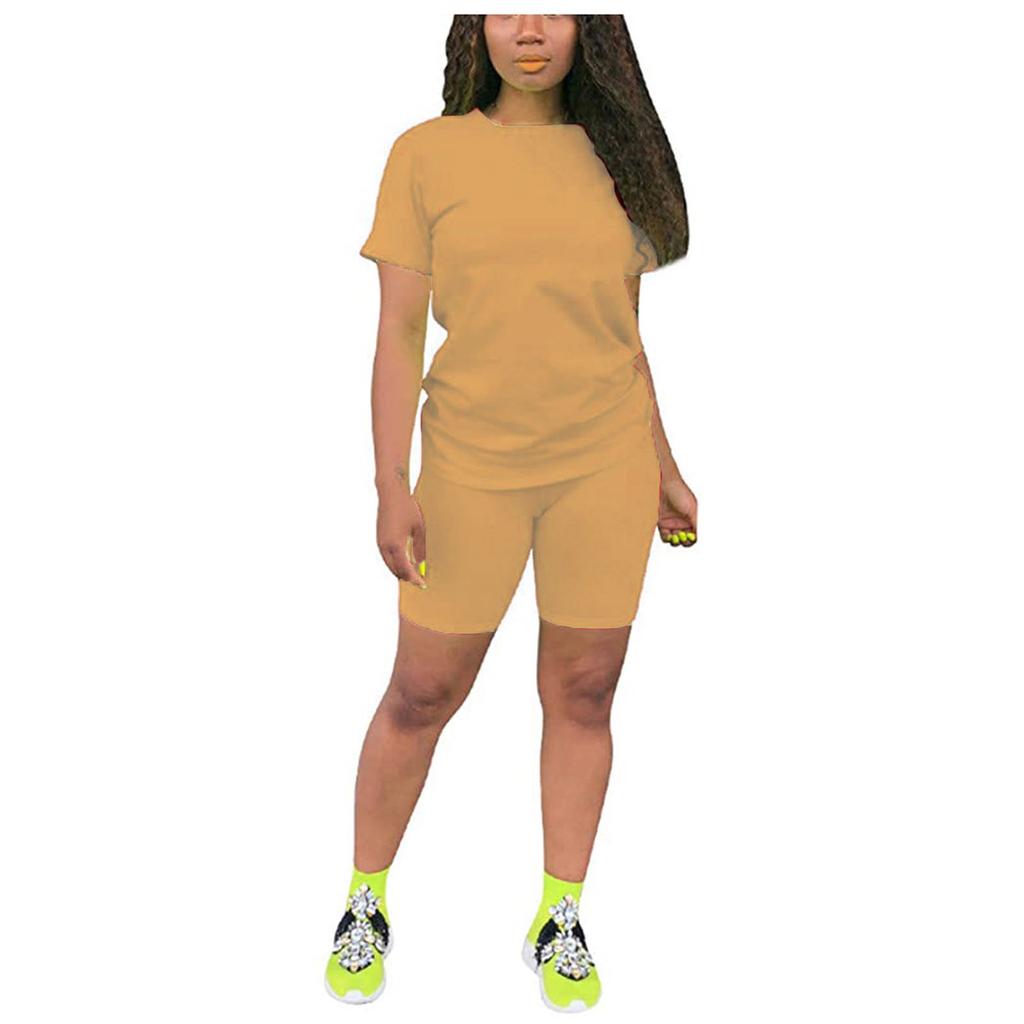 Women's 2 Piece Casual Sports Solid Color Suit Short Sleeve Top And Pants Set