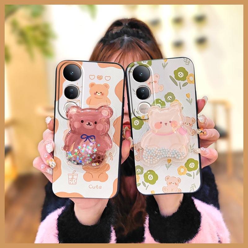 Fashion Design Dirt-resistant Phone Case For VIVO V50 Lite 5G Global Rotatable stand Quicksand Waterproof Cartoon TPU