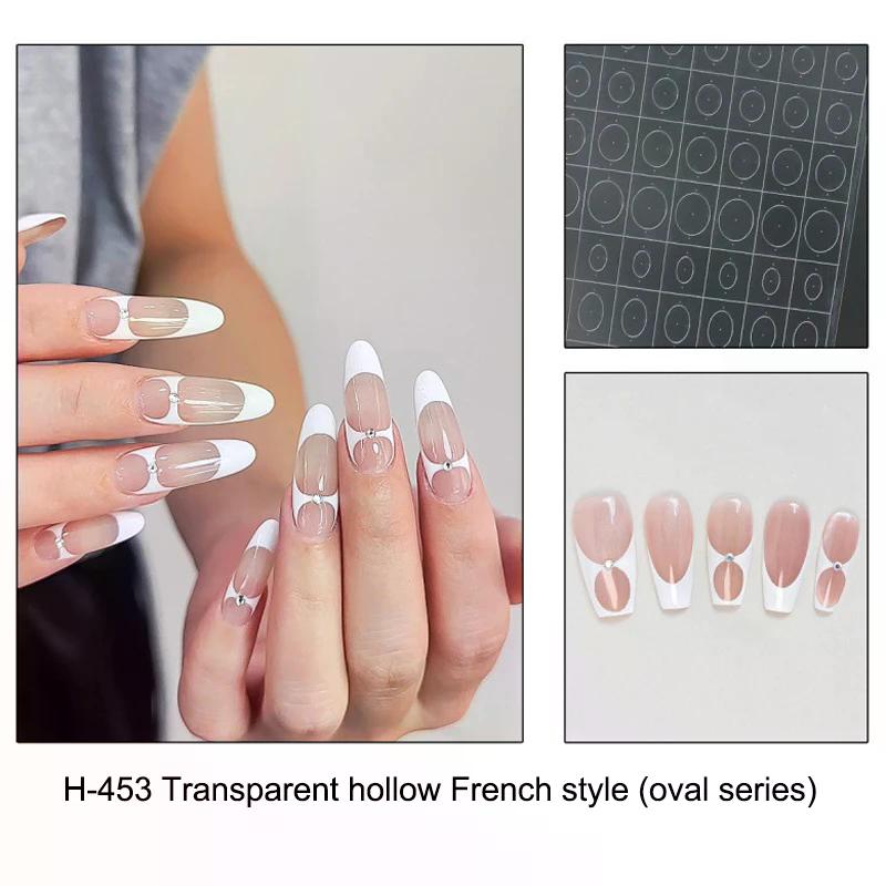 Fully Transparent Hollow French Nail Stickers Spray Painting Stencil French Edges Templates Patting Glue Adhesive Auxiliary Tool